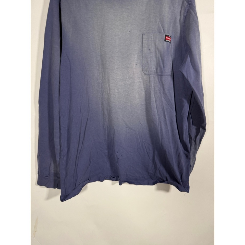 Wrangler Mens 2XL Blue Long Sleeve Pocket T-Shirt Faded Distressed Grunge - Picture 3 of 9